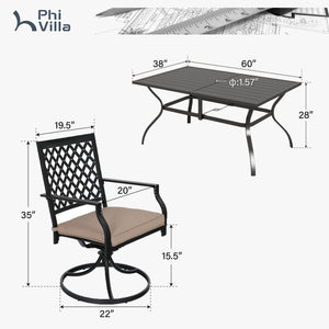 7-Piece Outdoor Patio Dining Set 6 Swivel Chairs and Rectangle Steel Table PHI VILLA