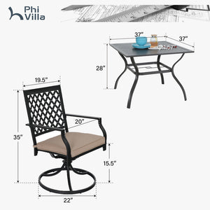 Diamond 5-Piece Outdoor Dining Set with Swivel Chairs and Square Table