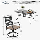 PHI VILLA 7-Piece Outdoor Patio Dining Set With Steel Panel Table and 6 Swivel Chairs