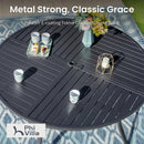 PHI VILLA 5-Piece Outdoor Dining Set 4 Patterned Stackable Chairs and Steel Slat Round Table