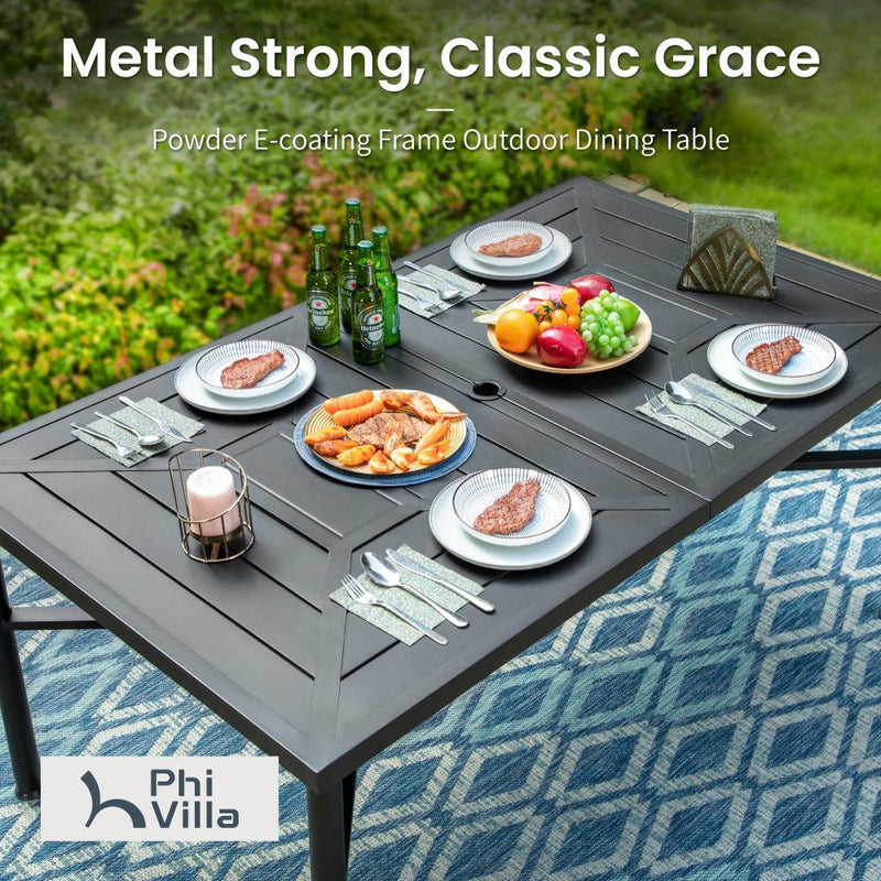 PHI VILLA 7-Piece Outdoor Patio Dining Set 6 Stackable Chairs and Rectangle Table