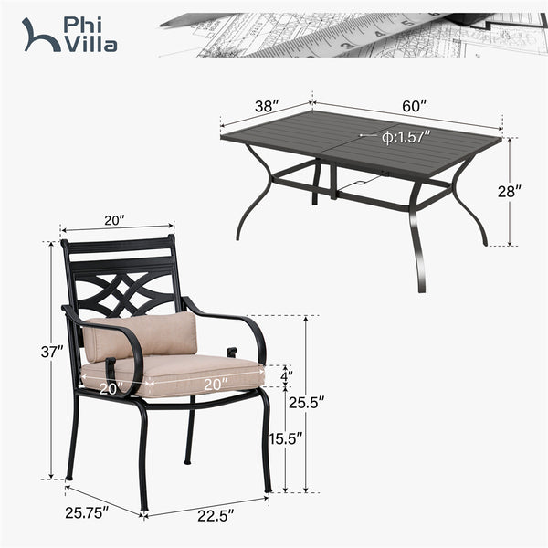 Vine 7-Piece Patio Dining Set of Stylish Steel Chairs and Steel Rectangle Table