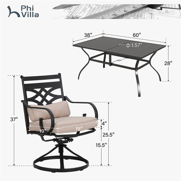 Vine 7-Piece Patio Dining Set of Stylish Steel Chairs and Steel Rectangle Table