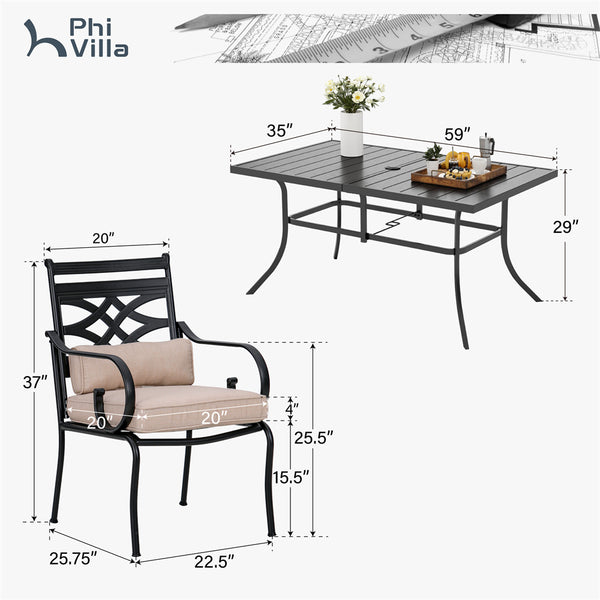 Vine 7-Piece Patio Dining Set of Stylish Steel Chairs and Steel Rectangle Table