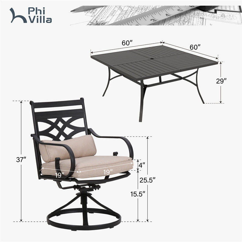 9-Pcs Patio Dining Set with 60" Large Square Table and  for Yard PHI VILLA