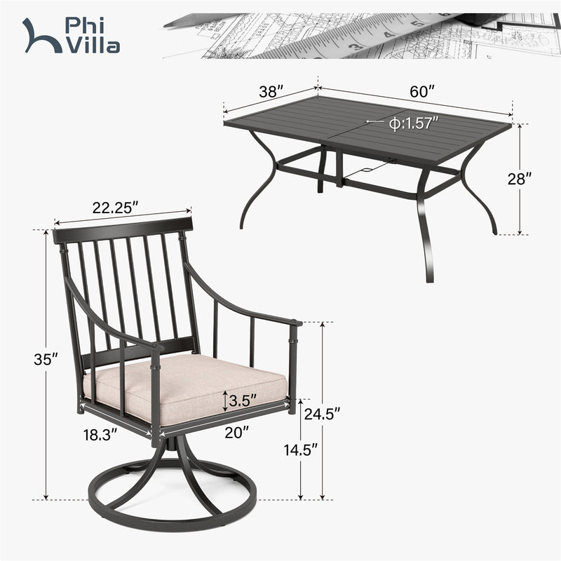 PHI VILLA 7-Piece Patio Dining Set With Rectangle Table & 6 Fashionable Dining Chairs