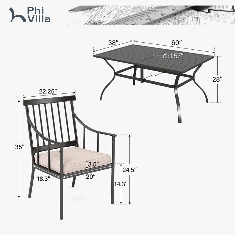 PHI VILLA 7-Piece Patio Dining Set With Rectangle Table & 6 Fashionable Dining Chairs