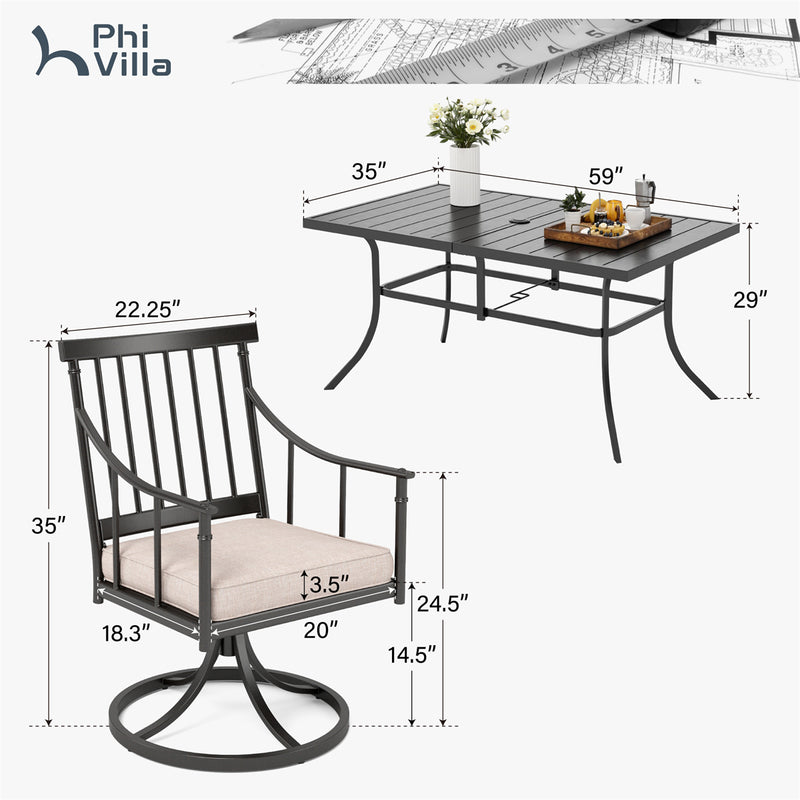 PHI VILLA 7-Piece Patio Dining Set With Rectangle Table & 6 Fashionable Dining Chairs