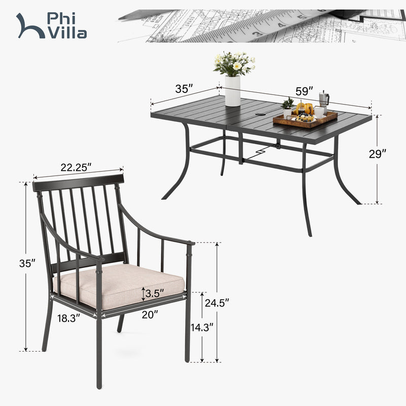 PHI VILLA 7-Piece Patio Dining Set With Rectangle Table & 6 Fashionable Dining Chairs