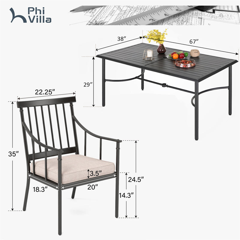 PHI VILLA 7-Piece Patio Dining Set With Rectangle Table & 6 Fashionable Dining Chairs