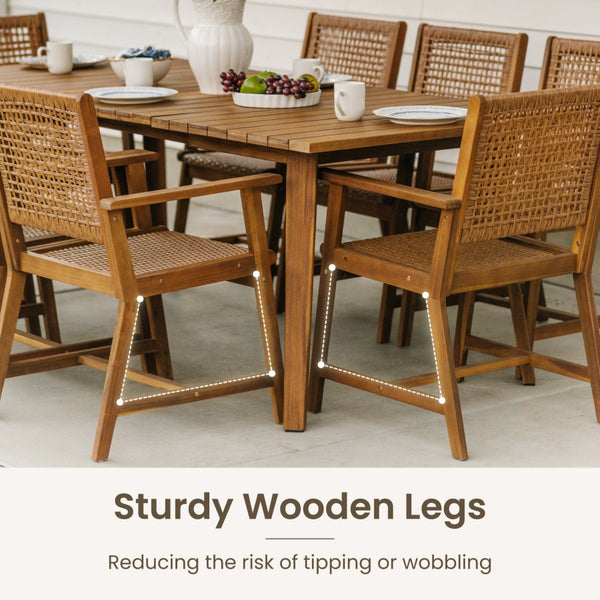 Patio Acacia Wood & Wicker Dining Set for Garden, Porch PHI VILLA