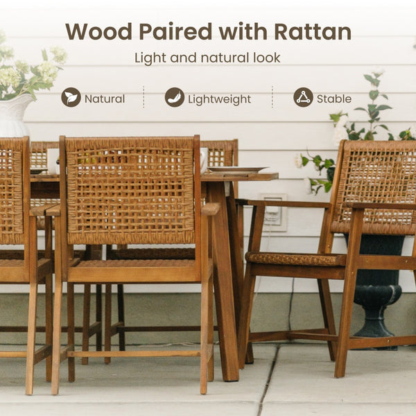 Patio Acacia Wood & Wicker Dining Set for Garden, Porch PHI VILLA