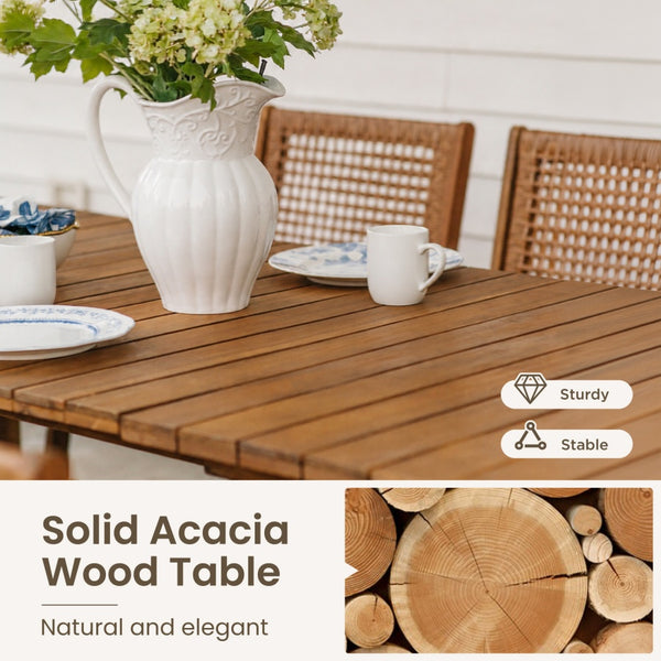 Patio Acacia Wood & Wicker Dining Set for Garden, Porch PHI VILLA