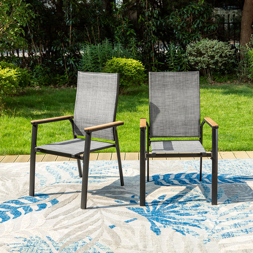 PHI VILLA Outdoor Aluminum Stackable Textilene  Sling Chairs