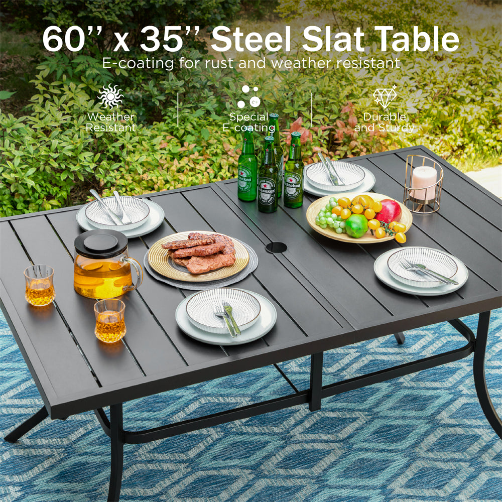 PHI VILLA 7-Piece Patio Outdoor Dining Set With Steel Panel Table and 6 Stackable Chairs