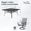 9-Piece Patio Dining Set with 60" Square Table and Textilene Swivel Chairs- Phi Villa