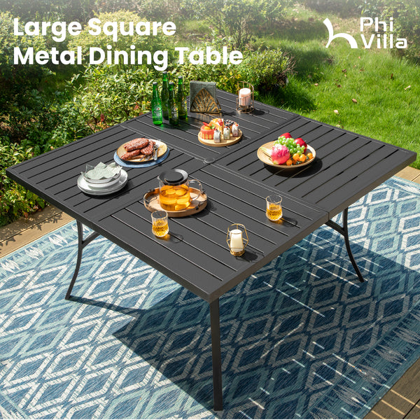 9-Piece Patio Dining Set with Enlarged Square Table and Textilene Swivel Chairs- Phi Villa