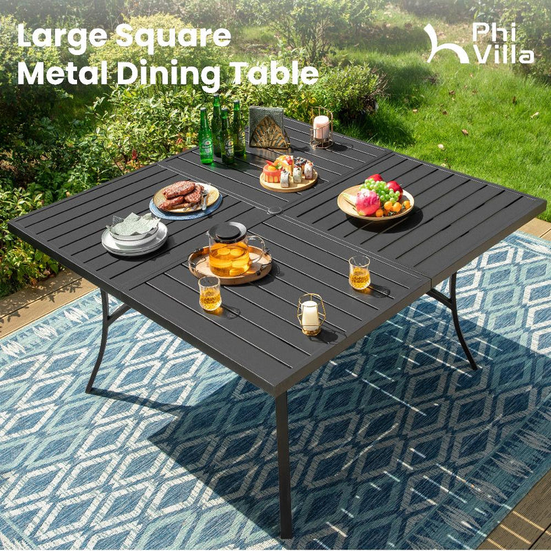 9-Piece Patio Dining Set with 60" Large Square Table for Garden, Big Family Phi Villa