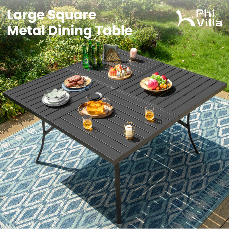 9-Piece Patio Dining Set with 60" Square Table and Textilene Swivel Chairs- Phi Villa