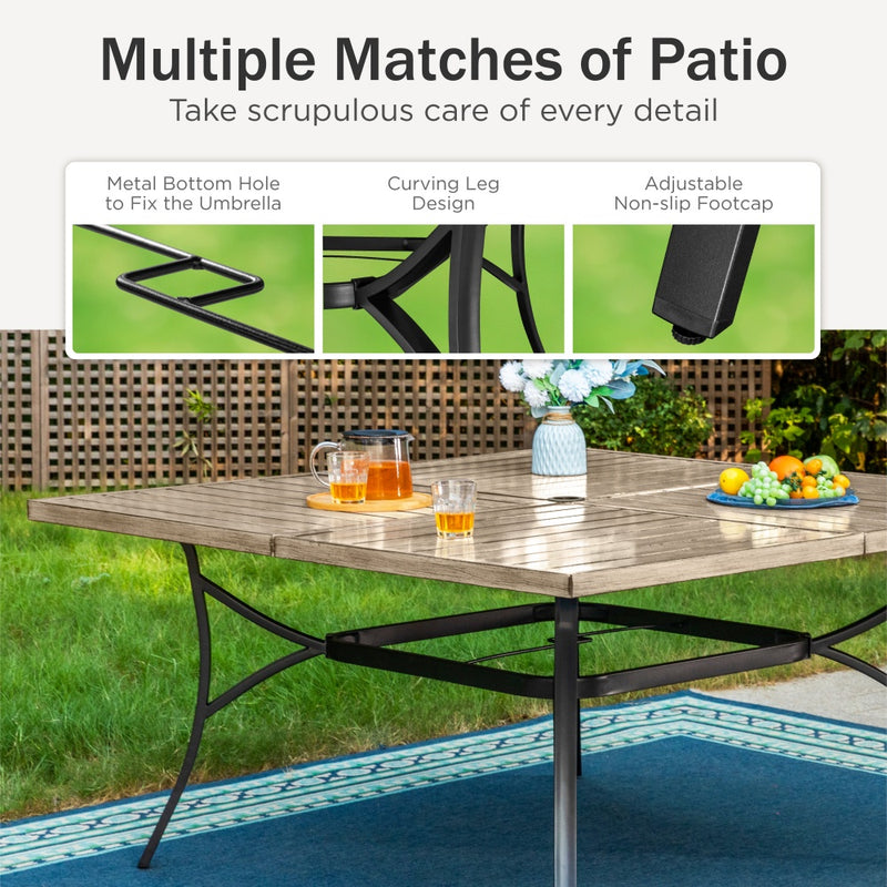 Phi Villa Mirage 9-Pcs Patio Dining Set with Farmhouse Enlarged Square Table