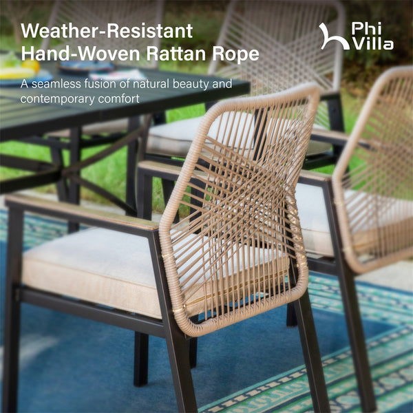 Mirage 7-Piece Patio Dining Set with Stylish Rattan Rope Chairs-Phi Villa