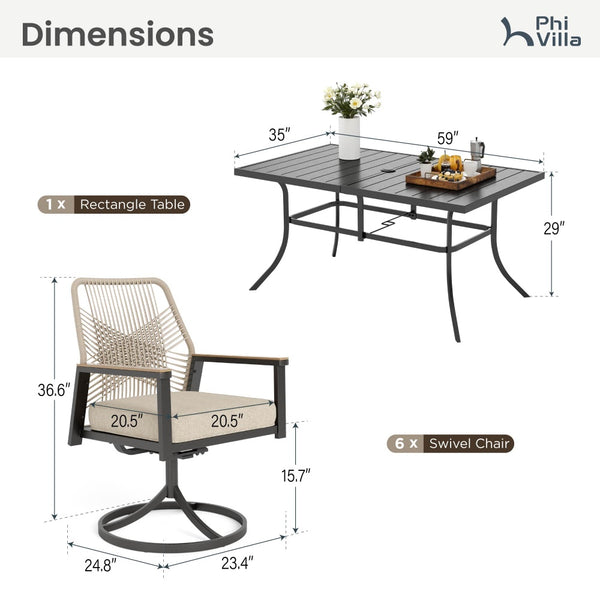 Mirage 7-Piece Patio Dining Set with Stylish Rattan Rope Chairs-Phi Villa