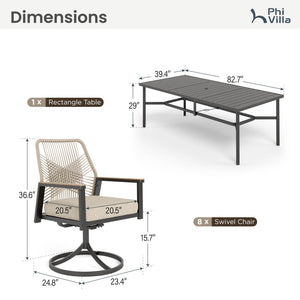 Mirage 9-Pcs Patio Dining Set with Stylish Rattan Rope Chairs & Long Table for 8