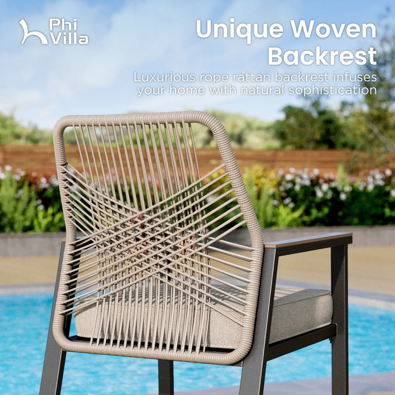 Phi Villa 3-Pcs Patio High Bar Set-Mirage Rope-art Stools & Sea Stone Tabletop Design