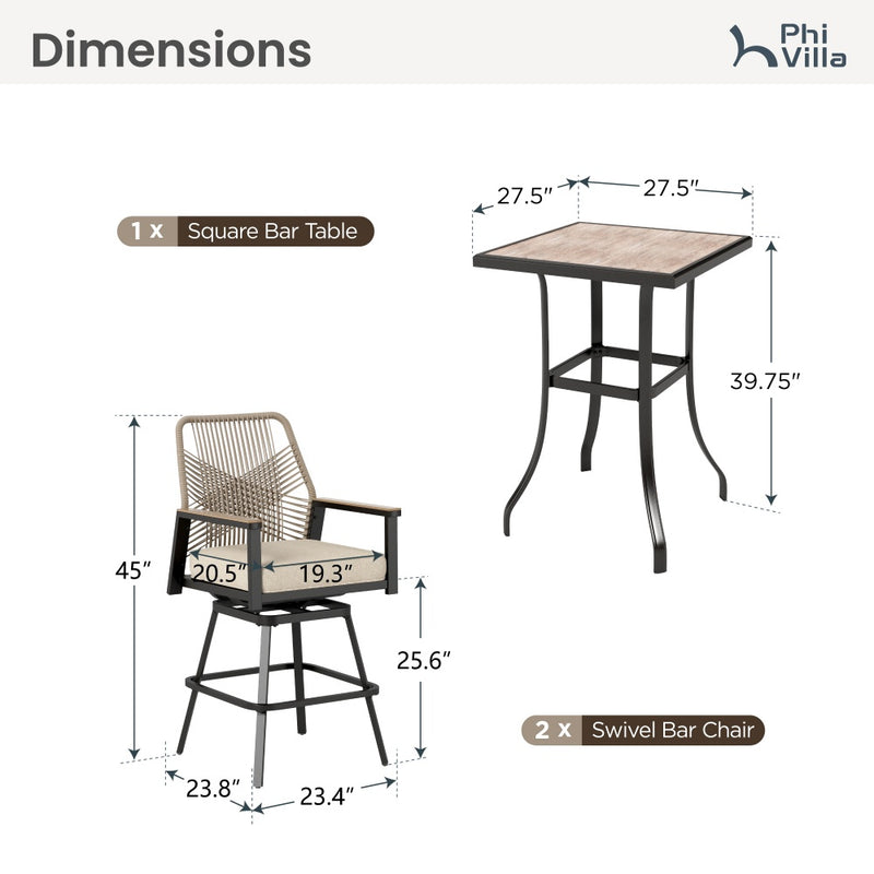 Phi Villa Mirage Rope-art High Bar Stools-3-Pcs.