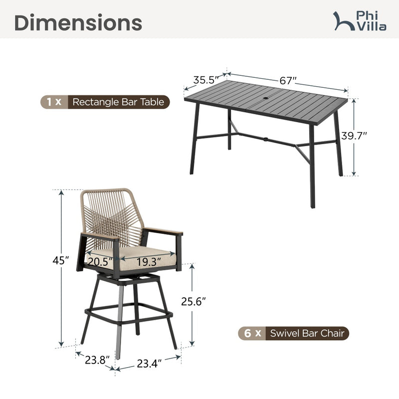 Phi Villa Mirage 7-Pcs. Rope-art High Bar Stools