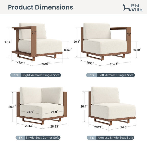 Solana Woodgrain HDPE Patio Modular Sectional Rattan Sofa Set