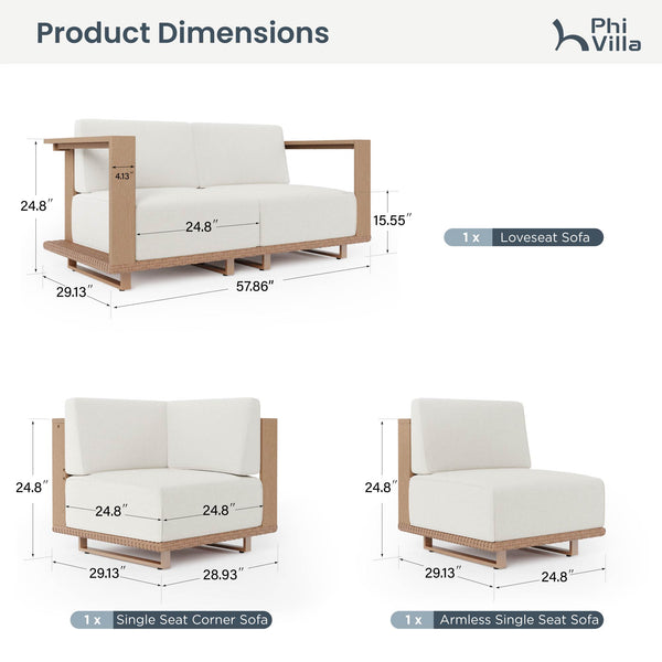 Solana Woodgrain HDPE Patio Modular Sectional Rattan Sofa Set