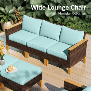 Phi Villa 9-Seater Patio Wicker Sofa With Multi-functional Ottomans