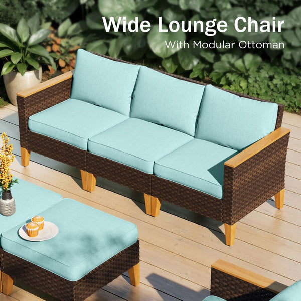 Phi Villa 9-Seater Patio Wicker Sofa With Multi-functional Ottomans