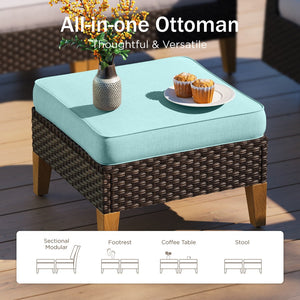 Phi Villa 9-Seater Patio Wicker Sofa With Multi-functional Ottomans