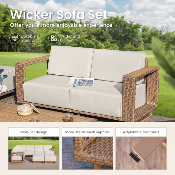 Catalina Modern Swivel Rattan Patio Conversation Sofa Set