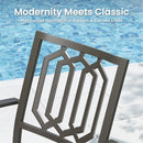 PHI VILLA 7-Piece Outdoor Patio Dining Set With Steel Panel Table and 6 Swivel Chairs