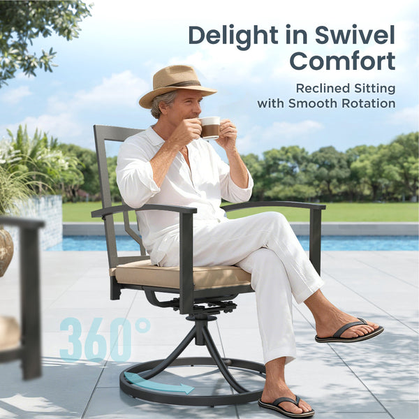 7-Piece Outdoor Patio Dining Set 6 Swivel Chairs and Rectangle Steel Table PHI VILLA