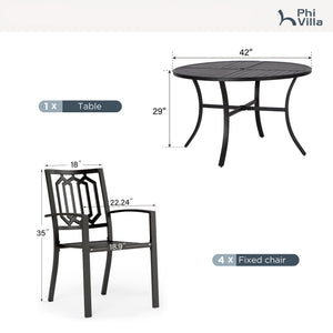 5-Piece Outdoor Dining Set with 42" Round Table and Stckable Chairs