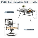 PHI VILLA 7-Piece Outdoor Patio Dining Set With Steel Panel Table and 6 Swivel Chairs