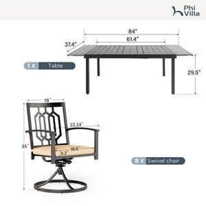 Diamond 7/ 9 Pcs Outdoor Dining Sets with Extendable Table and Cushioned Swivel Chairs