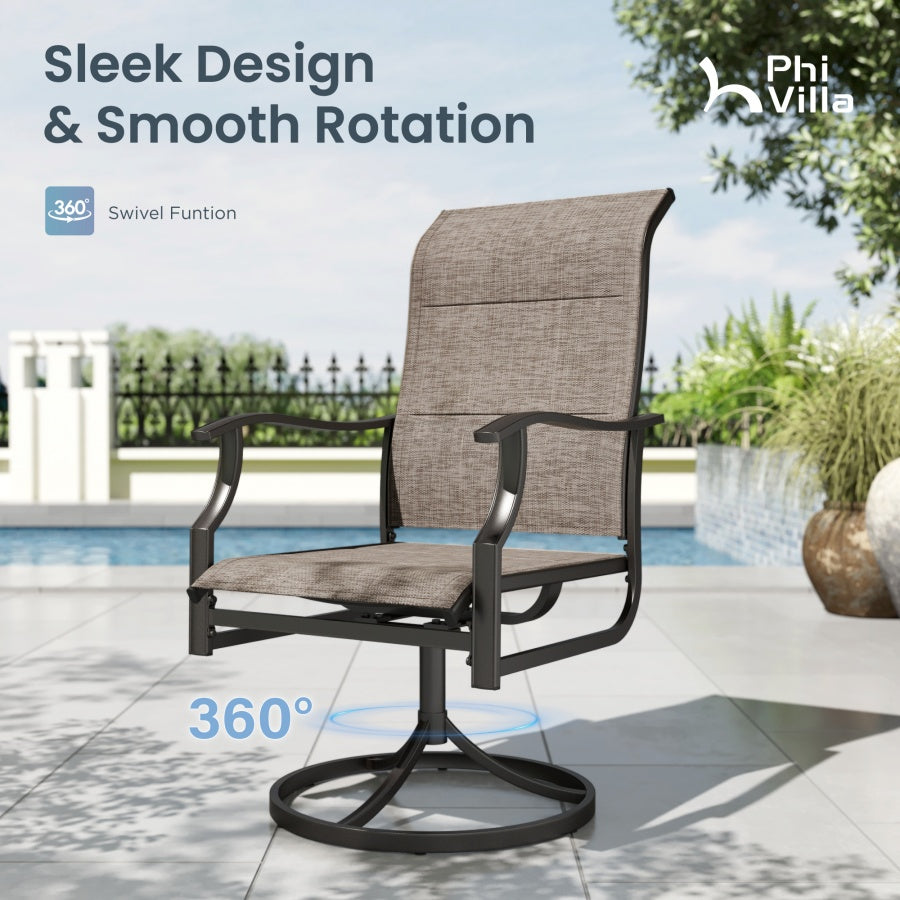 6-Seat Outdoor Dining Set with Round Table & Highback Textilene Swivel Chairs-Phi Villa