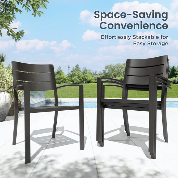 Veranda Outdoor Stackable Steel Stantionary Dining Chairs