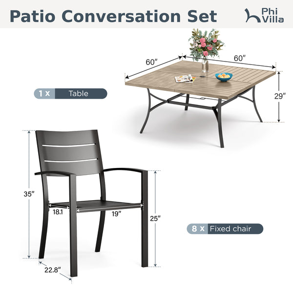 Veranda 8-Seater Outdoor Dining Set with Enlarged Square Table