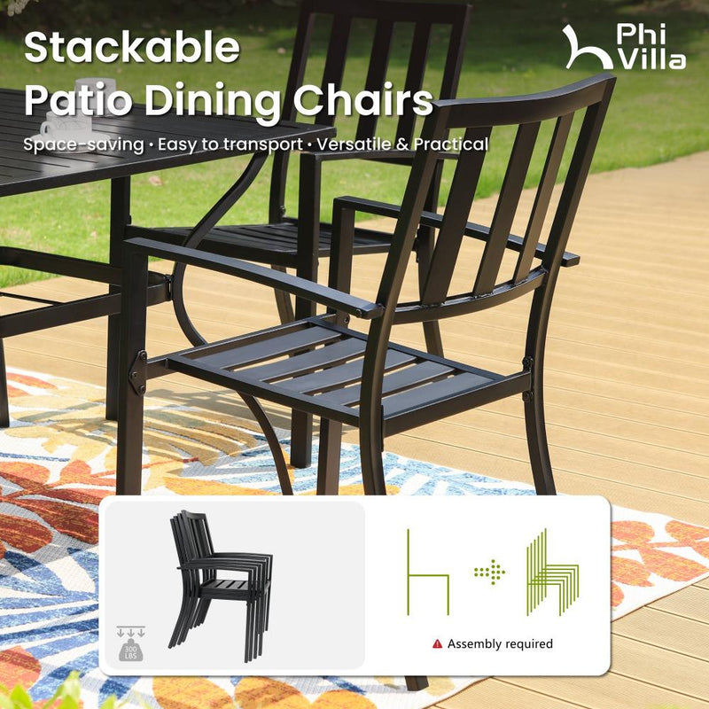 PHI VILLA 7-Piece Outdoor Patio Dining Set 6 Stackable Chairs and Rectangle Table