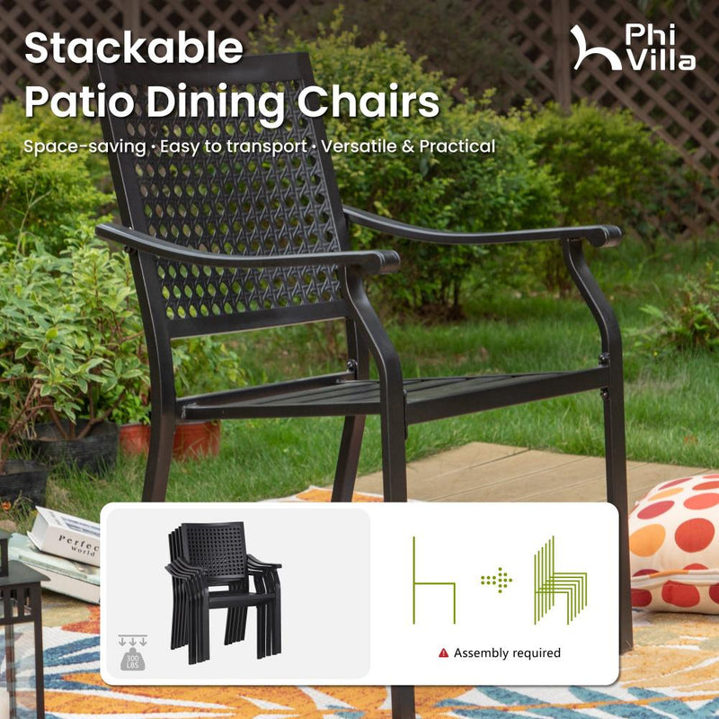 Phi Villa 7-Piece Patio Dining Set 6 Fixed Stackable Chairs & Steel Rectangle Table