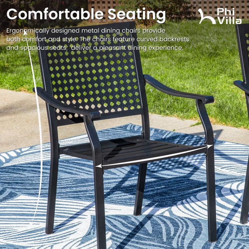 Phi Villa 7-Piece Patio Dining Set 6 Fixed Stackable Chairs & Farmhouse Style Table