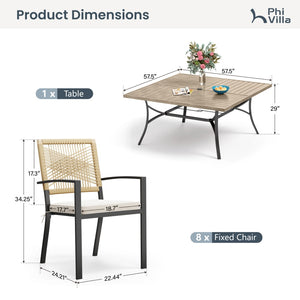 Sarasota 8-Seater Outdoor Dining Set with Large Square Table