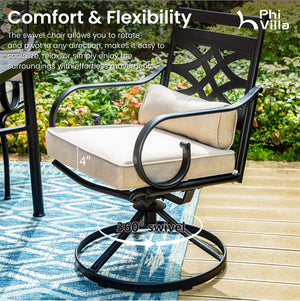7-Piece Round Table Patio Dining Set of Steel Fixed Chairs with Cushion and Pillow-Phi Villa