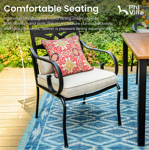 Vine 7-Piece Patio Dining Set of Stylish Steel Chairs and Steel Rectangle Table